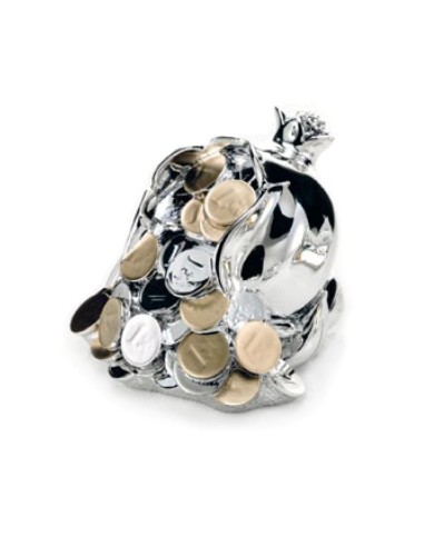 Pomegranate with Coins Silver Coated Resin Sculpture