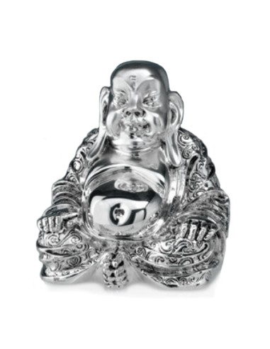 Old Buddha Silver Coated Resin Sculpture 