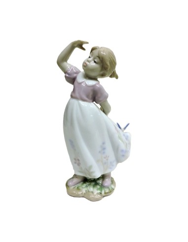 Little Girl with Butterfly on Dress Spanish Fine Porcelain Sculpture by Morena