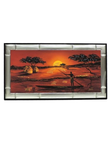 Framework on Wood African Sunset On The River with Silver Laminate Frame by Re Argento