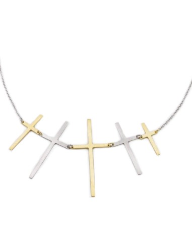 925 Sterling Silver Five Crosses Necklace