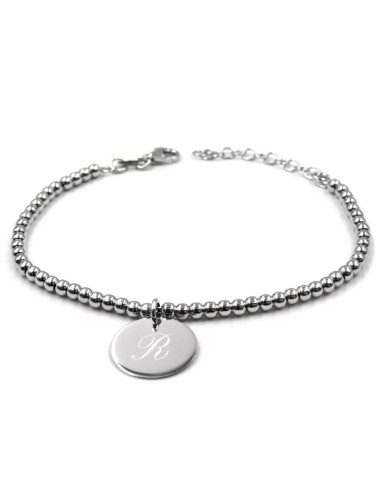 Bracciale Sfere Mini con Medaglia Tonda Personalizzabile 