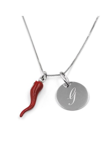 Red Horn Necklace with Customizable Medal 