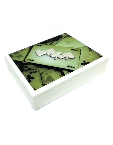 Playing Cards Wooden Box With Decorated Glass Cover 