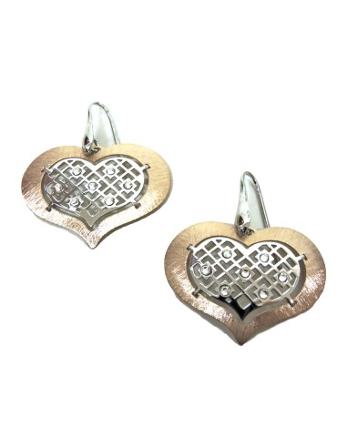 Rose Gold Plated Sterling Silver Heart Earrings With White Zircons