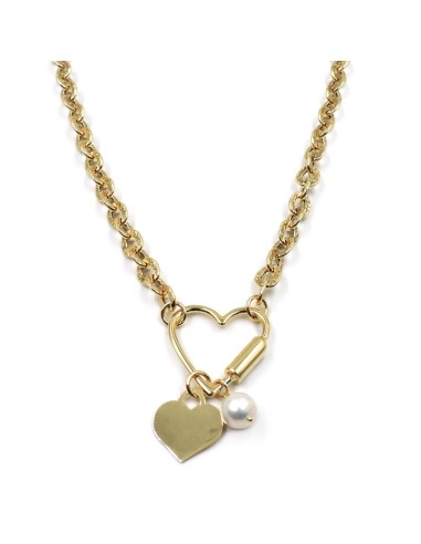 Gold Plated Sterling Silver Necklace with Pearl and Heart Pendant