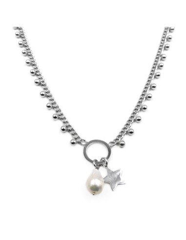 Collana Grumetta Sfere in Argento con Perla e Stella