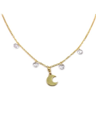 Gold Plated Sterling Silver Moon Necklace with Zircons