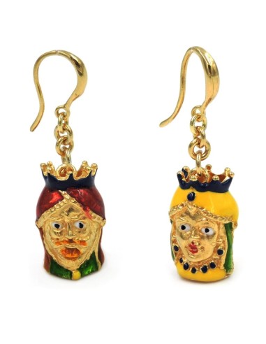 Gold Plated Sterling Silver Sicilian Moor Heads Earrings 