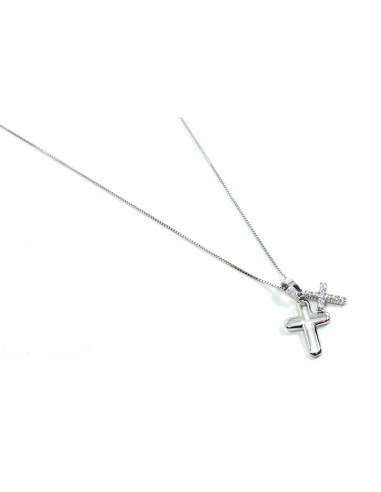 925 Sterling Silver Necklace with Cross Pendant with White Zircons by Damiano Argenti