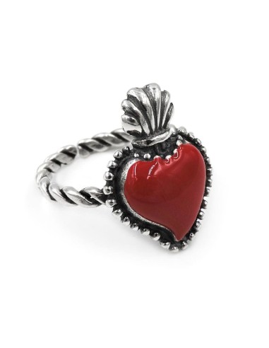 Sterling Silver Enamelled Holy Heart Ring 