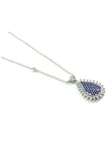 925 Sterling Silver Necklace with Blue Drop Pendant