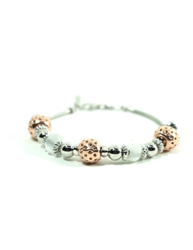 925 Sterling Silver Bracelet Rose Charms and White Stones