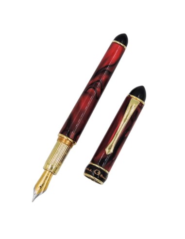 Red Pearl Veined Resin and Sterling Silver Fountain Pen 