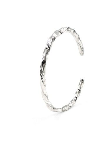 Hammered 925 Sterling Silver Oval Torchon Bangle Bracelet 