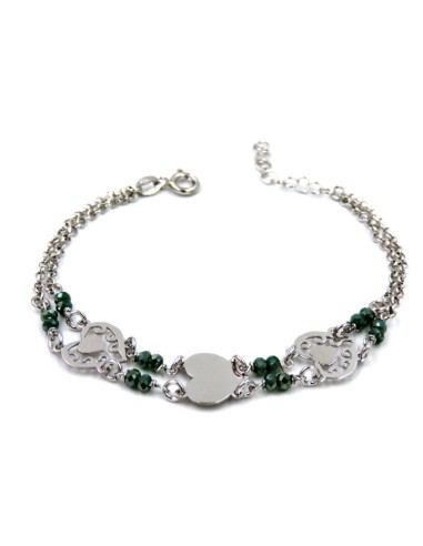 925 Sterling Silver Hearts Bracelet with Green Stones