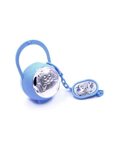 Blue Pacifier Clip with Case Baby Boy Bear Decor 