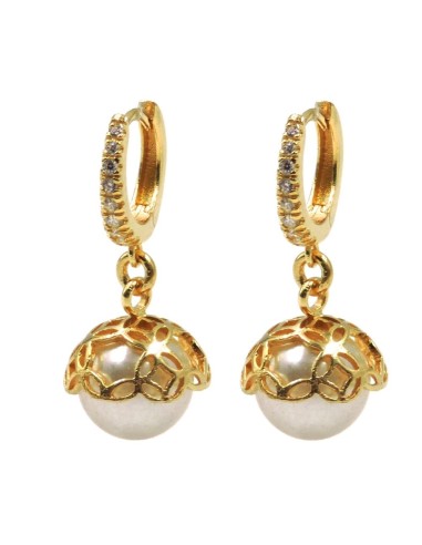 Bell Hoop Earrings with Pearl and Zirconia