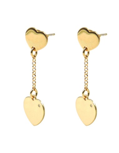 Gold Plated 925 Sterling Silver Hearts Earrings with Diamond