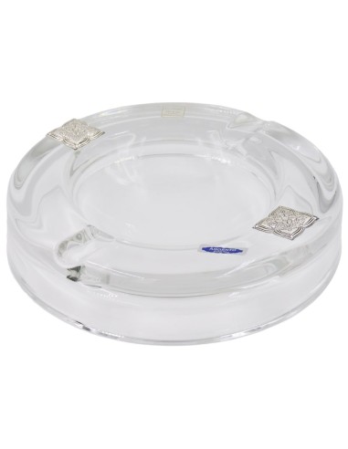 Round Crystal Ashtray with Silver Inserts