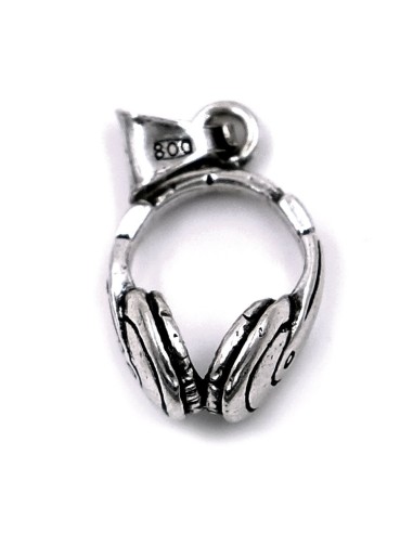 Headphones Solid Silver Pendant 