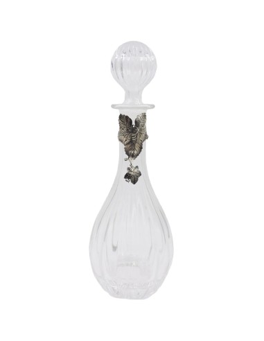 Rounded Crystal Liqueur Bottle with Silver Vine Leaf