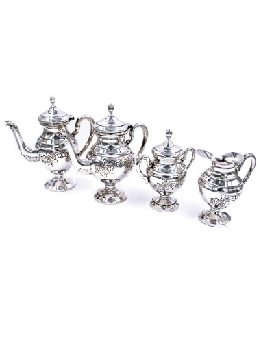 Italian Chiseled Solid Silver Tea and Coffee Set 4 Pieces