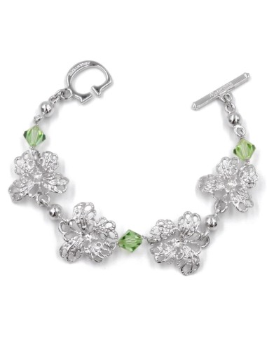 Bracciale Donna in Argento 925 Con Farfalle E Pietre Swarovski Verdi