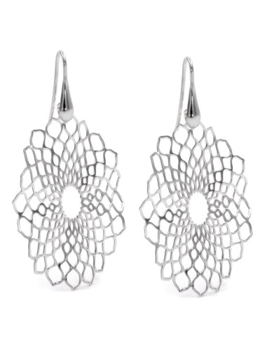  925 Sterling Silver Openwork Flower Drop Earrings 