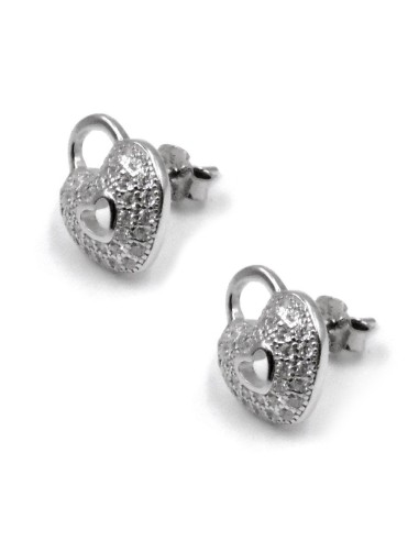 925 Sterling Silver Heart Lock Earrings 