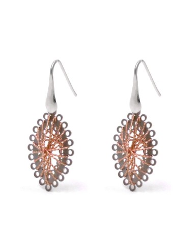 925 Sterling Silver Earrings with Pink Gold Plated Silver Threads