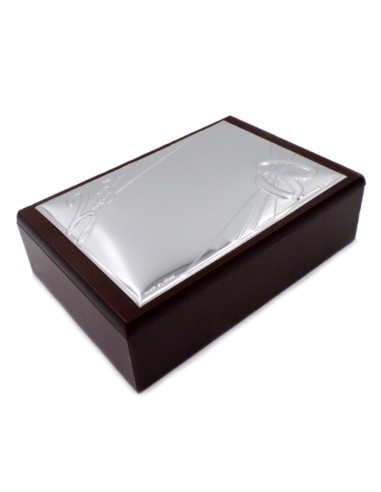 25th Anniversary Wooden Jewelry Box with PVD Silver Cover 