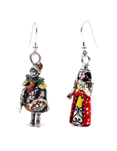 Enamelled Sterling Silver Sicilian Puppets Earrings 