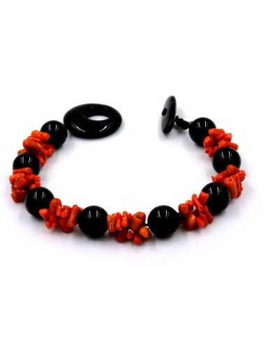 Coral and Onyx Spheres Bracelet 