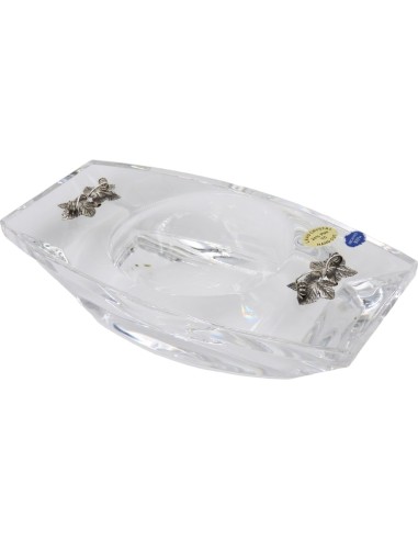 Crystal Rectangular Ashtray with Sterling Silver Vine Leaves