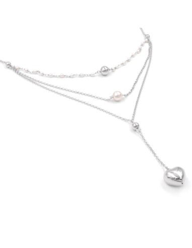 Bracciale Catena Donna in Argento 925 Rodiato con Ciondolo Doppio Cuore