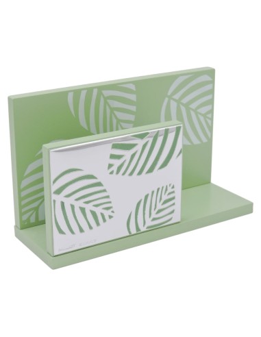 Green Wood Letter Holder in Silver Plate with Leaves Decor