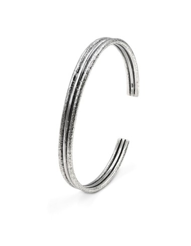 925 Sterling Silver Three Lines Rigid Oval Bracelet 