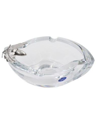 Crystal Leaf Shaped Ashtray with Sterling Silver Acorn