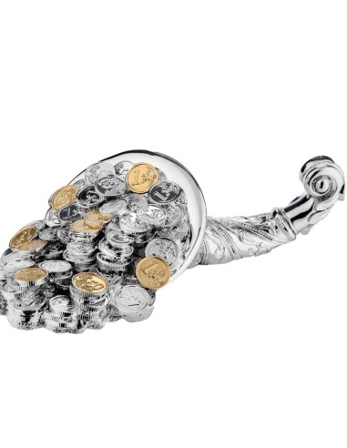 Silver Coated Resin Cornucopia with Coins Sculpture 