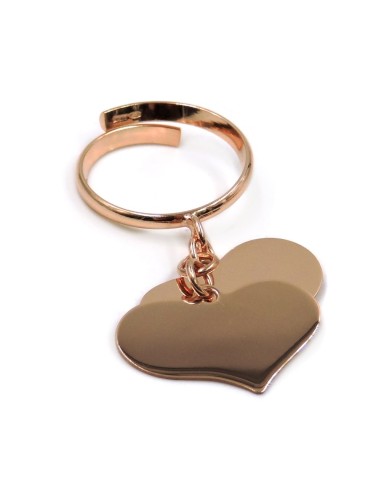 Rose Gold Plated 925 Sterling Silver Ring with 2 Customizable Heart Pendants