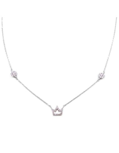 Sterling Silver Queen Crown Necklace with White Zircons