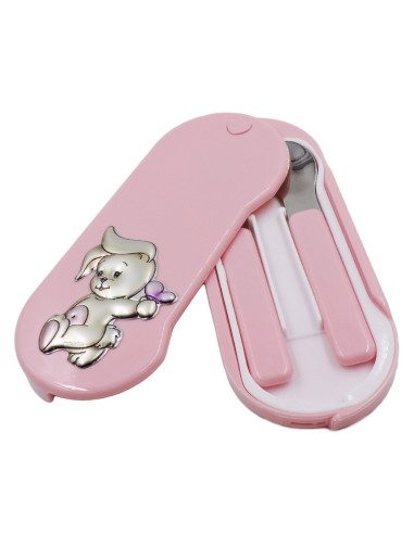 Set Posate per Bambina con Custodia Rosa Coniglietto 