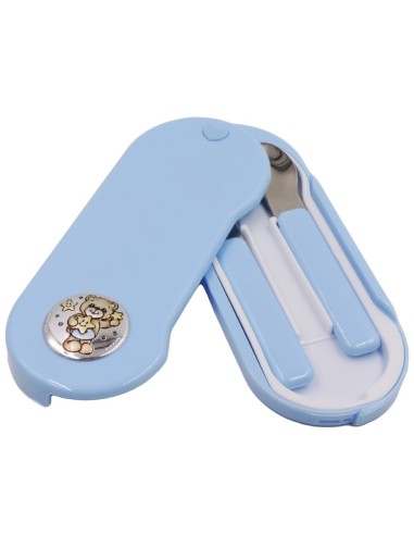 Set Posate per Bambino con Custodia Azzurra Orsetto 