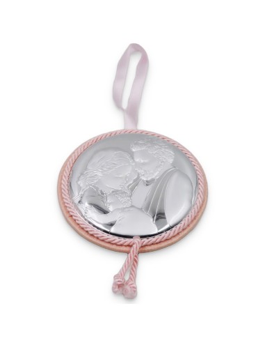 Pink Carillon with Round Medallion Holy Family for Baby Cot 