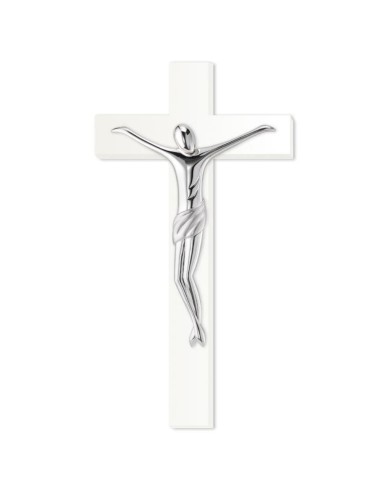 Modern Crucifix made of Silver Plated Resin with White Wooden Cross 