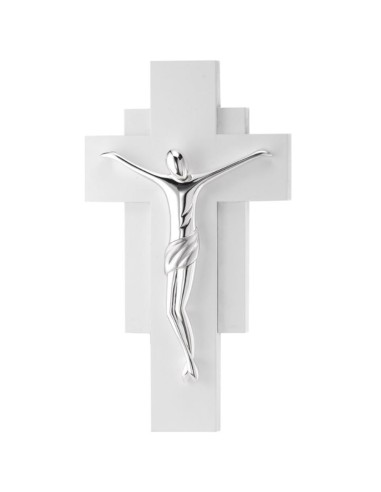 Modern Crucifix with White Wooden Cross 