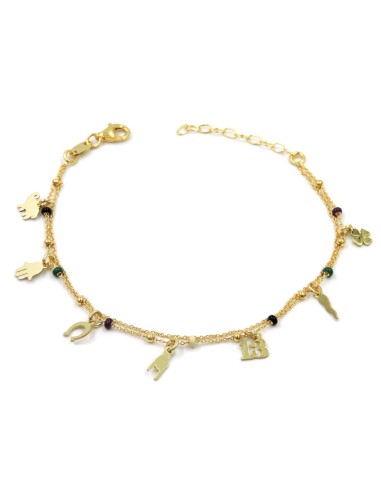 Gold Plated Sterling Silver Lucky Charms Bracelet with Colored Beads