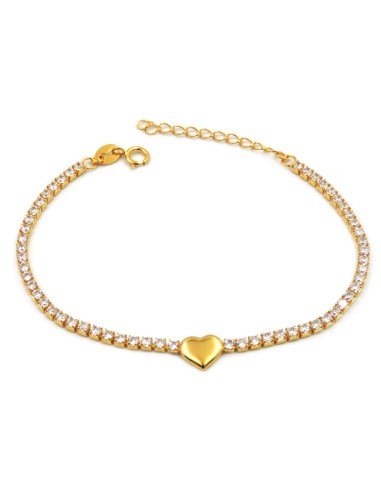 Gold Plated Sterling Silver Heart Tennis Bracelet 