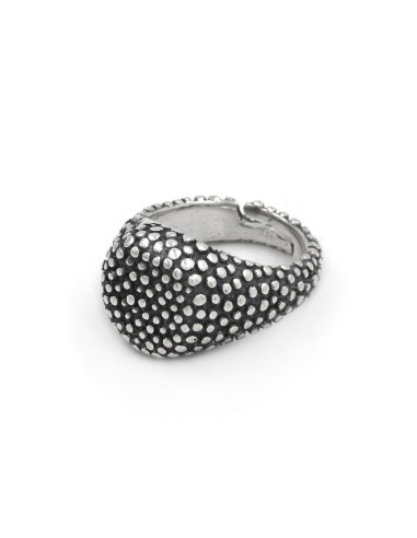 Burnished Dotted Sterling Silver Round Pinky Ring 